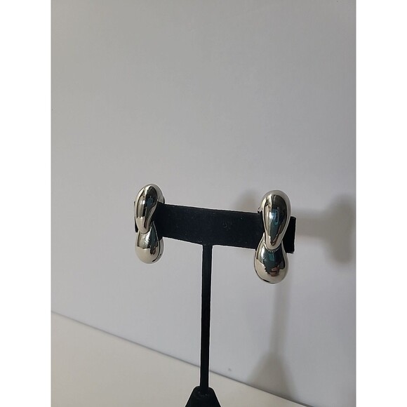 unbranded Jewelry - Silver Tone Clip On Earrings Double Teardrop Modern Minimalist High Polish State